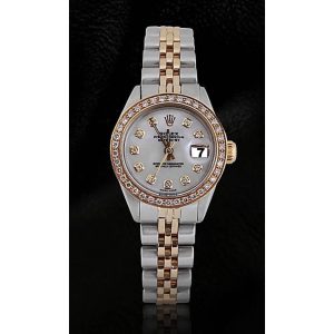 White Mop Diamond Dial Bezel Rolex Datejust Ladies Watch Ss & Gold