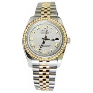 White Roman Dial Diamond Bezel Rolex Date Just Watch Jubilee