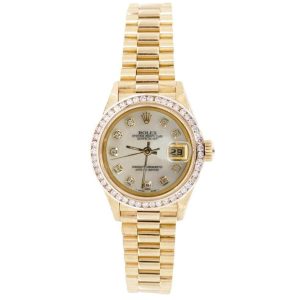 Women Rolex President Datejust Diamond Dial Bezel Watch