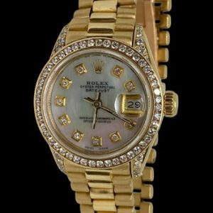 Yellow Gold Rolex Datejust Watch President Diamond Bezel Dial