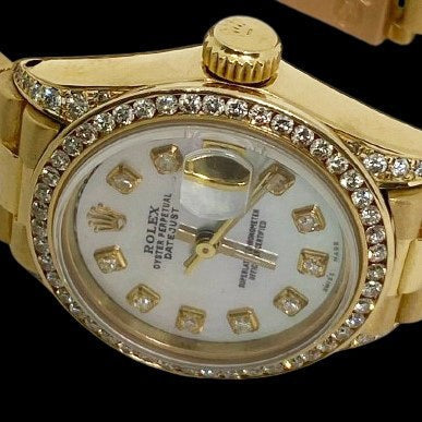 Yellow Gold Rolex Datejust Watch President Diamond Bezel Dial - Image 4